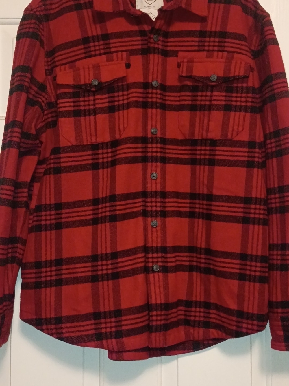 St. John's Bay Red and Black Plaid Flannel Shirt